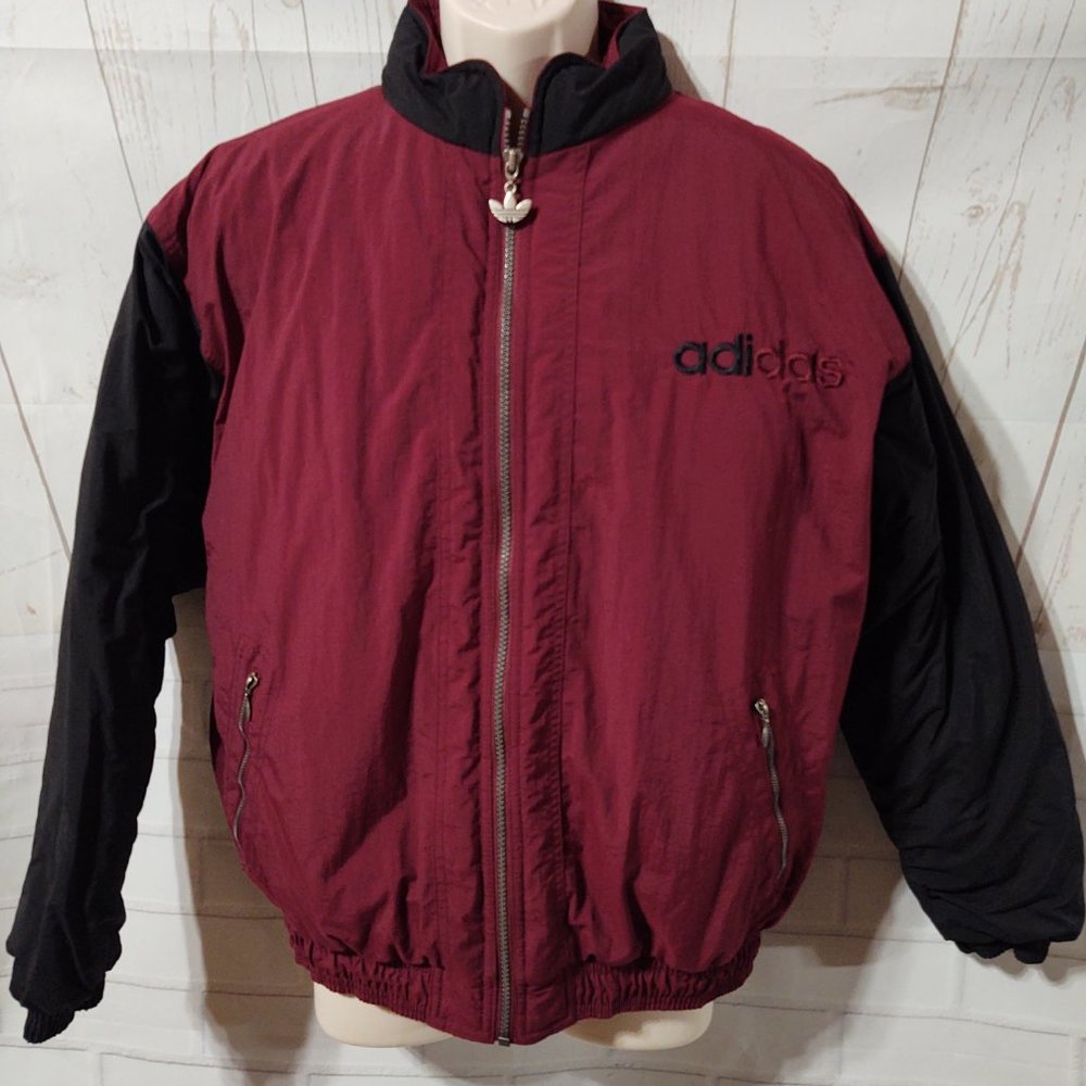 Vintage Adidas Mens Sz M Winter Jacket Trefoil Logo Maroon/Black Like New! - Picture 5 of 10